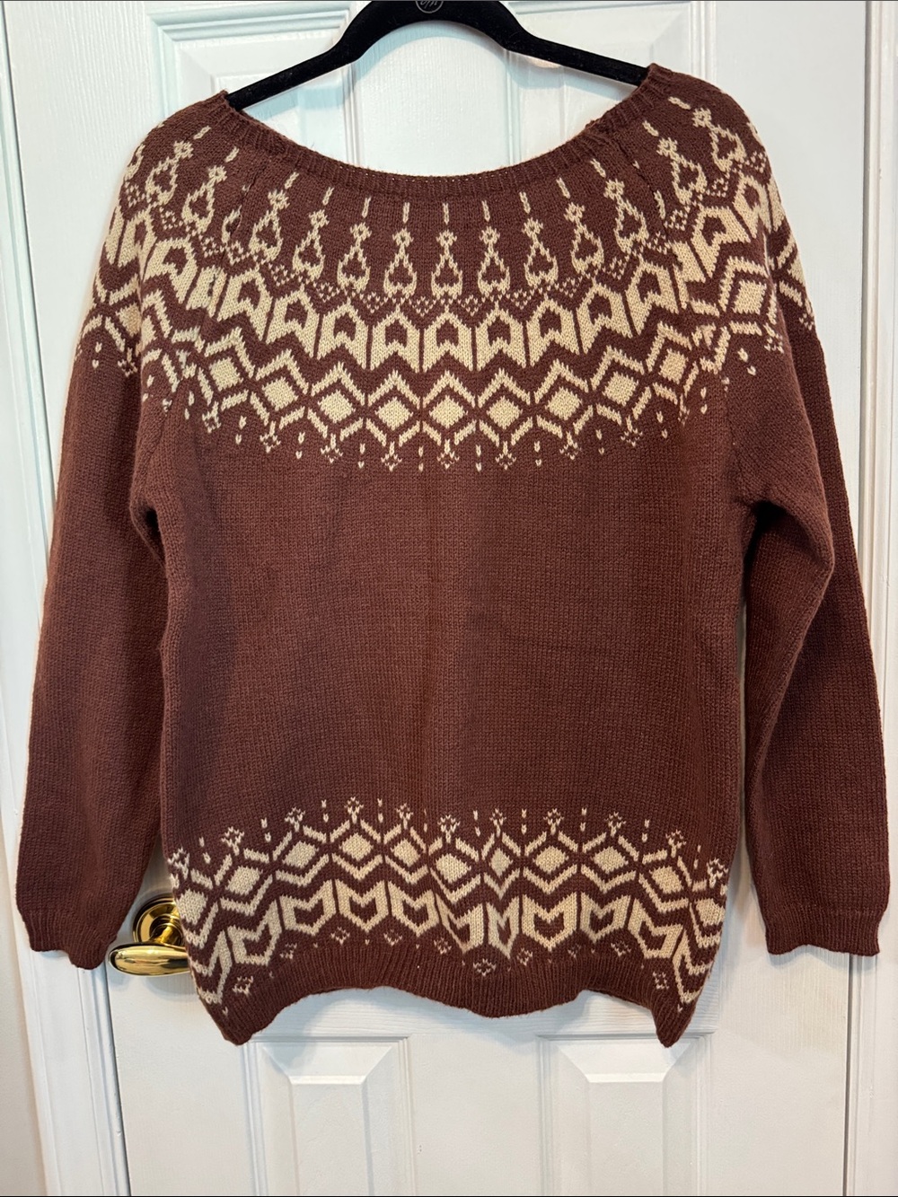 Women's Brown and Cream Fair Isle Crewneck Sweater